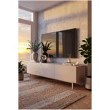 Yurudesign Coast TV Ünitesi Sehpası, 3 Kapaklı, Ahşap Ayaklı, 180 cm, Bej