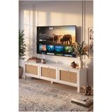 Yurudesign Dune Tv Ünitesi Sehpası Ahşap Ayaklı 3 Ahşap Jüt Kapaklı 180cm Beyaz-Jüt DN2-WJ
