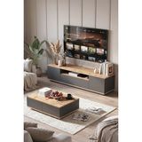 Yurudesign Future Tv Ünitesi Orta Sehpa 2'li Set Çam-Antrasit FR17-AA - Kahverengi