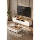 Yurudesign Future Tv Ünitesi Orta Sehpa 2'li Set Çam-beyaz Fr17-aw Kahverengi