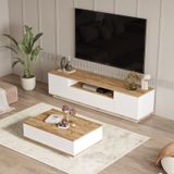 Yurudesign Future Tv Ünitesi Orta Sehpa 2'li Set Çam-Beyaz FR17-AW