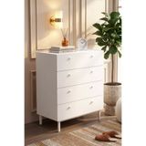 Yurudesign Luke Geniş Şifonyer 4 Çekmeceli Ahşap Ayaklı Beyaz LK6-W