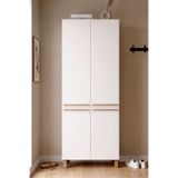 Yurudesign Lusso 4 Kapaklı Portmanto Vestiyer Ayakkabılık Raflı Ahşap Ayaklı Sepet-Beyaz LU1-SW