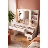 Yurudesign Monroe Makyaj Masası, 3 Çekmece, Hollywood Led Işıklı, Raflı, Beyaz