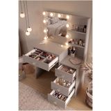 Yurudesign Monroe Makyaj Masası 4 Çekmeceli Düzenleyici Hollywood Led Işıklı Raflı Kumsal MO2-CO