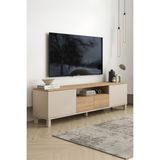 Yurudesign Mood Tv Ünitesi Sehpası 2 Kapaklı 2 Çekmeceli Ahşap Ayaklı 180CM Kumsal-Sepet Md1-Cs - Bej