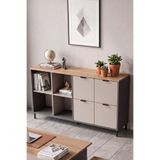 Yurudesign Motto 147x35 cm Ofis Dolabı Klasör Dolabı Konsol Çok Amaçlı Dolap Metal Ayaklı Sepet-Kumsal-Antrasit MT4-CSA