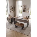 Yurudesign Motto Yönetici Ofis Takımı 147x77 cm Ofis Masası Sehpa Keson 3 Parça Sepet-Kumsal-Antrasit MT6-CSA