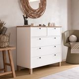 Yurudesign Nord Şifonyer 5 Çekmece Ahşap Ayaklı Sepet-Beyaz ND3-SW