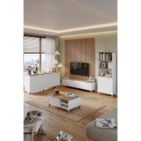 Yurudesign Nord Tv Ünitesi Orta Sehpa Konsol Kitaplık 4'Lü Set Ahşap Ayaklı Sepet-Beyaz ND22-SW