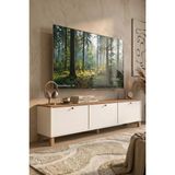 Yurudesign Nord Tv Ünitesi Sehpası 3 Kapaklı Ahşap Ayaklı 180CM Sepet-Beyaz Nd6-Sw