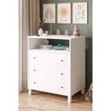Yurudesign Noren Yüksek Şifonyer 3 Çekmece Raflı Ahşap Ayaklı Bebek ve Çocuk Odası Beyaz NR3-W