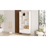 Yurudesign Ocean Kitaplık Raf Metal Ayaklı 176cm Kapaklı Beyaz On4-w