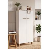 Yurudesign Oslo 2 Kapaklı 5 Raflı Ahşap Ayaklı Çok Amaçlı Mutfak Kiler Erzak Banyo Dolabı Beyaz OL8-W