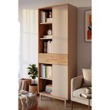 Yurudesign Sedra Kitaplık Raf Ahşap Ayaklı 189CM 2 Kapaklı Çekmeceli Kumsal-Sepet Sd7-Cs - Bej