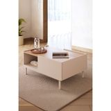 Yurudesign Sedra Orta Sehpa Ahşap Ayaklı Çekmeceli Raflı Kumsal-Sepet Sd4-Cs - 90 X 60 - Bej