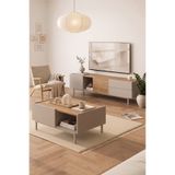 Yurudesign Sedra Tv Ünitesi Orta Sehpa 2'Li Set Ahşap Ayaklı Sepet-Kumsal SD9-CS