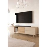 Yurudesign Sedra Tv Ünitesi Sehpası 2 Kapaklı 2 Geniş Çekmeceli Ahşap Ayak 180CM Kumsal-Sepet Sd1-Cs - Bej