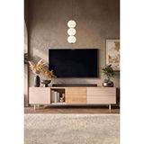 Yurudesign Sedra Tv Ünitesi Sehpası 2 Kapaklı 2 Geniş Çekmeceli Ahşap Ayaklı 180cm Kumsal-sepet Sd1-cs Bej
