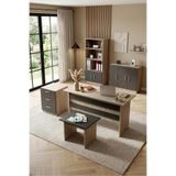 Yurudesign Vario ABCDE Ofis Büro Masa Takımı, Çalışma Masası, Kitaplık, Kapaklı Dolap, Keson, Sehpa, Meşe-Siyah