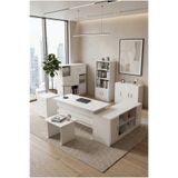 Yurudesign Vario ABCDEFG2 Ofis Büro Masa Takımı Çalışma Masası 4 Kitaplık Dolap Keson Sehpa Beyaz Makam Takımı