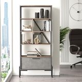 Yurudesign Vista D Ofis Kitaplık Metal Ayaklı Kahve-beton-antrasit Vs4-cga