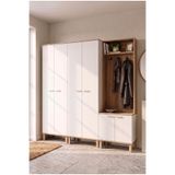 Yurudesign Yoda 6 Kapaklı Raflı Portmanto Vestiyer Ayakkabılık Takımı Ahşap Ayaklı 184cm YD11-SW