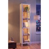 Yurudesign Yoda Temperli Cam Kapaklı Neon Led Işıklı Dar Alan Vitrin Büfe Kitaplık 5 Raflı Sepet-Beyaz 183cm YD8-SW