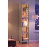 Yurudesign Yoda Temperli Cam Kapaklı Neon Led Işıklı Dar Alan Vitrin Büfe Kitaplık Ahşap Ayaklı 5 Raflı Sepet-Ihlamur Yeşili 183cm YD8-SY