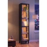 Yurudesign Yoda Temperli Cam Kapaklı Neon Led Işıklı Dar Alan Vitrin Büfe Kitaplık Ahşap Ayaklı 5 Raflı Sepet-Siyah 183cm YD8-SB