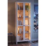 Yurudesign Yoda Temperli Cam Kapaklı Neon Led Işıklı Vitrin Büfe Kitaplık Ahşap Ayaklı 5 Raflı Sepet-Beyaz 183cm YD6-SW