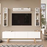 Yurudesign Yurudesing Pulse Tv Ünitesi Raflı 3 Kapaklı 180CM Ahşap Ayaklı Beyaz Pu3-W