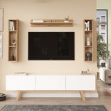 Yurudesign Yurudesing Pulse Tv Ünitesi Raflı 3 Kapaklı 180CM Ahşap Ayaklı Beyaz-Sepet Pu3-Ws