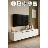 Yurupa Bohem Tv Ünitesi 160cm Modern Tv Sehpası Salon Metal Ayaklı Dolaplı Beyaz BOH1-W