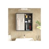 Yurupa Marble Aynalı Lavabo Üstü Banyo Dolabı Raflı Kapaklı 60CM Antrasit Mar1-An