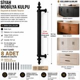 Yusa Stores Siyah Dolap Çekmece Kulpu 128 mm Mobilya Mutfak Banyo Dolabı Kulpu - 8 Adet