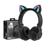 YUSONIC Çocuklar için Kablosuz Kulaklık, Kedi Kulağı, LED Işıklı Bluetooth Katlanabilir Kulaklık, Kız Çocuk, Yeni Yangın Tablet/Dizüstü Bilgisayar/iPad/Okul için Çocuk Kulaklıkları (siyah)