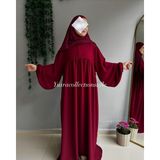 Yüsra Collection Ferace Tesettür Menekşe Elbise - Bordo - Standart