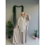 Yüsra Collection Menekşe Elbise ve Uzun Sufle 2'li Takım - Bej - Standart
