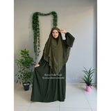 Yüsra Collection Menekşe Elbise ve Uzun Sufle 2'li Takım - Koyu Haki - Standart