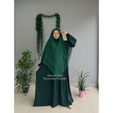 Yüsra Collection Menekşe Elbise ve Uzun Sufle 2'li Takım - Zümrüt Yeşili - Standart