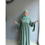 Yüsra Collection Papatya Nakışlı Liza Elbise - Mint Yeşili - Standart