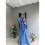 Yüsra Collection Papatya Nakışlı Liza Elbise ve Gölgeli Sufle 2”li Takım - İndigo Mavi - Standart