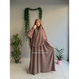 Yüsra Collection Papatya Nakışlı Liza Elbise ve Gölgeli Sufle 2”li Takım - Koyu Vizon - Standart