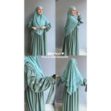 Yüsra Collection Papatya Nakışlı Liza Elbise ve Kısa Sufle 2 'li Takım - Mint Yeşil - Standart