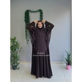 Yüsra Collection Papatya Nakışlı Liza Elbise ve Uzun Sufle 2”li Takım - Acı Kahve - Standart