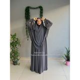 Yüsra Collection Papatya Nakışlı Liza Elbise ve Uzun Sufle 2”li Takım - Füme - Standart