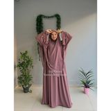 Yüsra Collection Papatya Nakışlı Liza Elbise ve Uzun Sufle 2”li Takım - Gül Kurusu - Standart