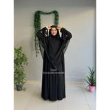 Yüsra Collection Papatya Nakışlı Liza Elbise ve Uzun Sufle 2”li Takım - Siyah - Standart