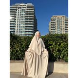 Yüsra Collection Tesettür Ayrobin Elbise ve Sufle Takım - Bej - Standart